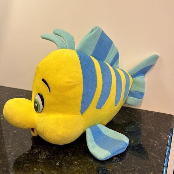 Disney The Little Mermaid Flounder Fish Plush Stuffed Animal Yellow Blue 14" - Picture 4 of 8